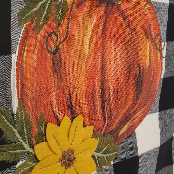 Table Runner Fall Pumpkin Black White Flannel Plaid Checkered 100% Cotton - Picture 2 of 6